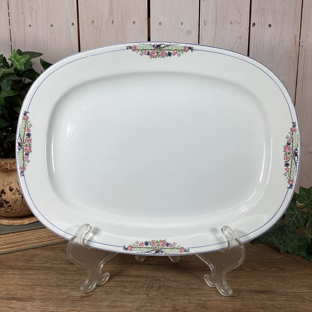 Antique Carrollton CLT73 Large 15 Inch Oval Serving Platter With Bluebirds